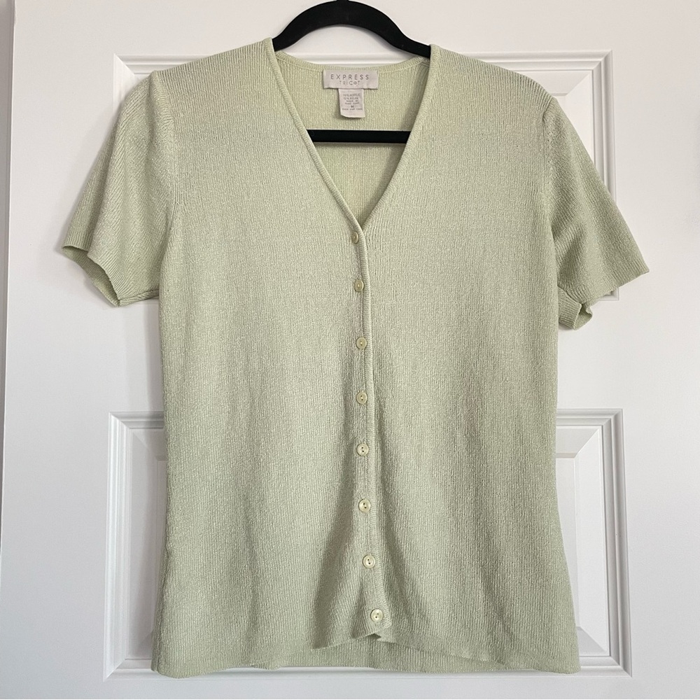 Express Tricot Vintage Light Lime Green Button Down Shirt